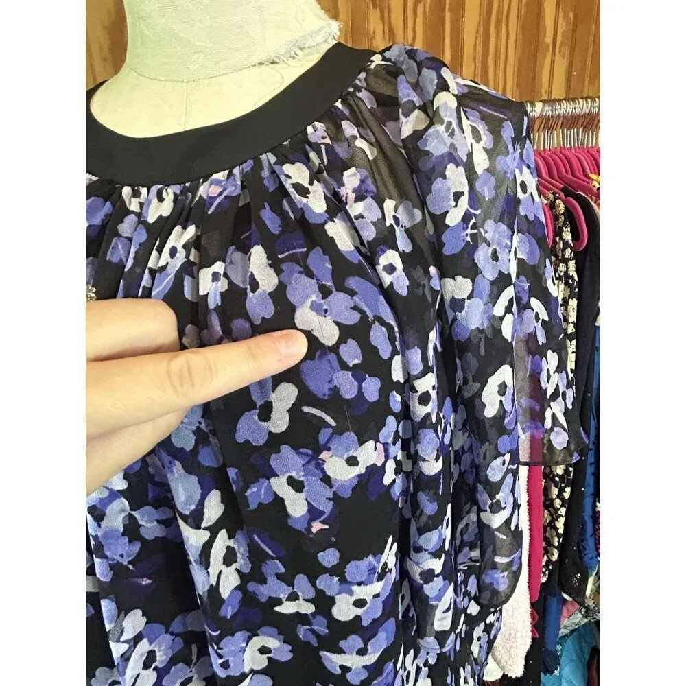 kate Spade New York Hydrangea Silk Chiffon Floral Swing Top S Purple‎ & Black
